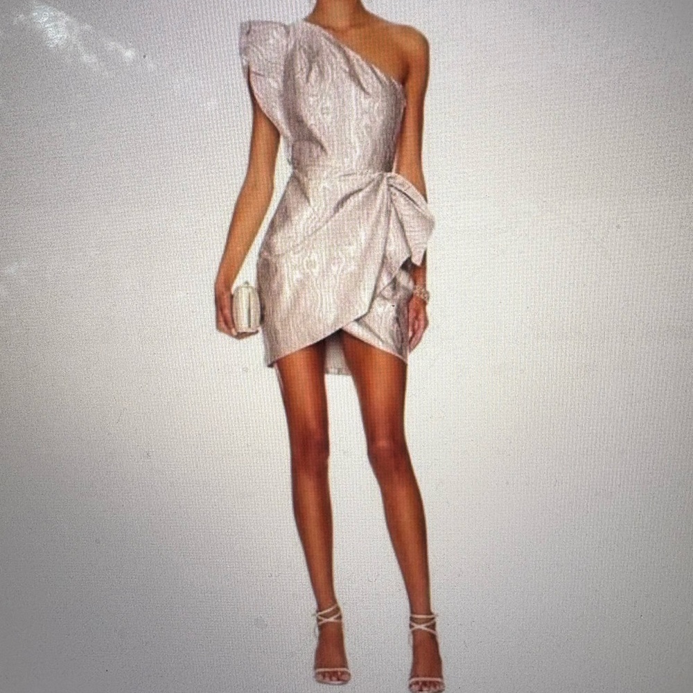 Revolve Saylor Silver Ann One Shoulder Mini Dress - Small